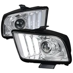 2005-2009 Ford Mustang LED Bar Projector Headlights (Chrome Housing/Clear Lens)