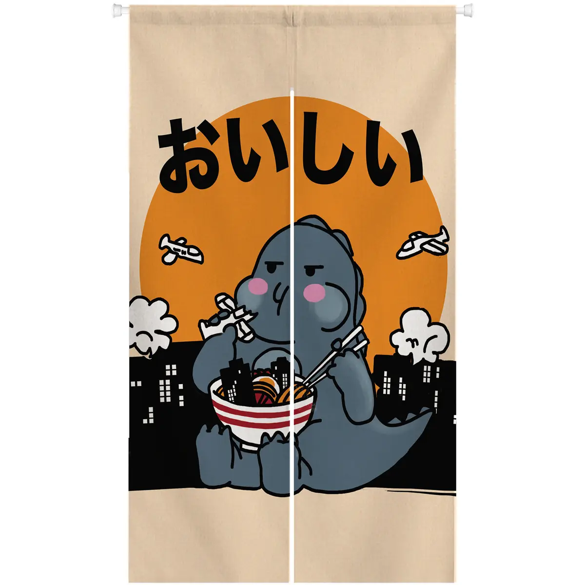 Ofat Home Little Monster Dinosaur Japanese Noren Doorway Curtain for Kitchen Bathroom Door Divider,Tapestry Curtain Decor,Custom Doorcurtain (Noodle)