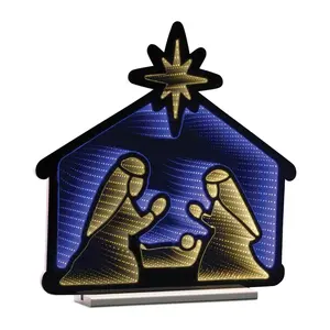Melrose 94020DS 24.5 in. Acrylic UL Plug Holy Family Ekkolight, Blue & White Christmas Star Decor, Magical Traditional Religious Home Decor