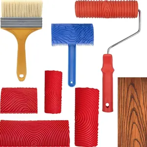 7Pcs Wood Grain Tool Set Wood Grain Painting Tool Wood Grain Roller Wood Texture Paint Tool DIY Rubber Wood Pattern Painting Roller for Wall Room Art Decoration