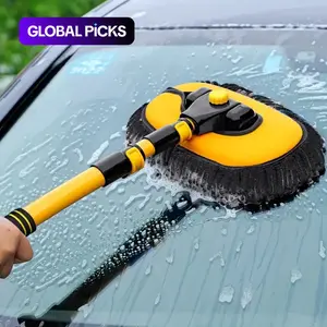 Car Wash Mop with Long Handle, Microfiber Car Wash Brush with Replaceable Schneider Brush Head, Soft Cleaning Brush with 15° Curved Extension Rod, Car Cleaning Tool #GLOBAL PICKS