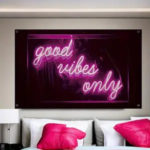 Letter Pattern Wall Backdrop Decoration, Modern Wall Hanging Flag, Wall Decor for Home Living Room Bedroom Banners Ornaments Black & Pinkwall decor flags