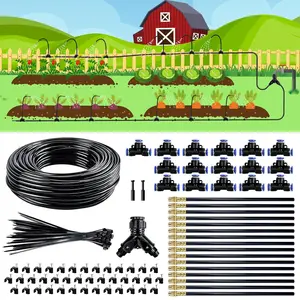100 Ft Drip Irrigation System for Garden - 16 count Adjustable Brass Nozzles & Bendable Rod,Upgraded Garden Watering System for Outdoor ,Raised Bed,Yard,Potted ,Lawn