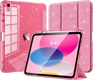 iPad Case with Glitter TPU – Shiny Clear Back, Pencil Holder, Auto Wake/Sleep, Fits 11th Gen 11" (2025) & 10th Gen 10.9" (2022), Sky Blue
