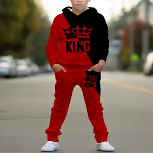 KING Crown Printed Boy Hoodie Set Hoodie Pant Pocket Set Sweatshirts Sweatpants