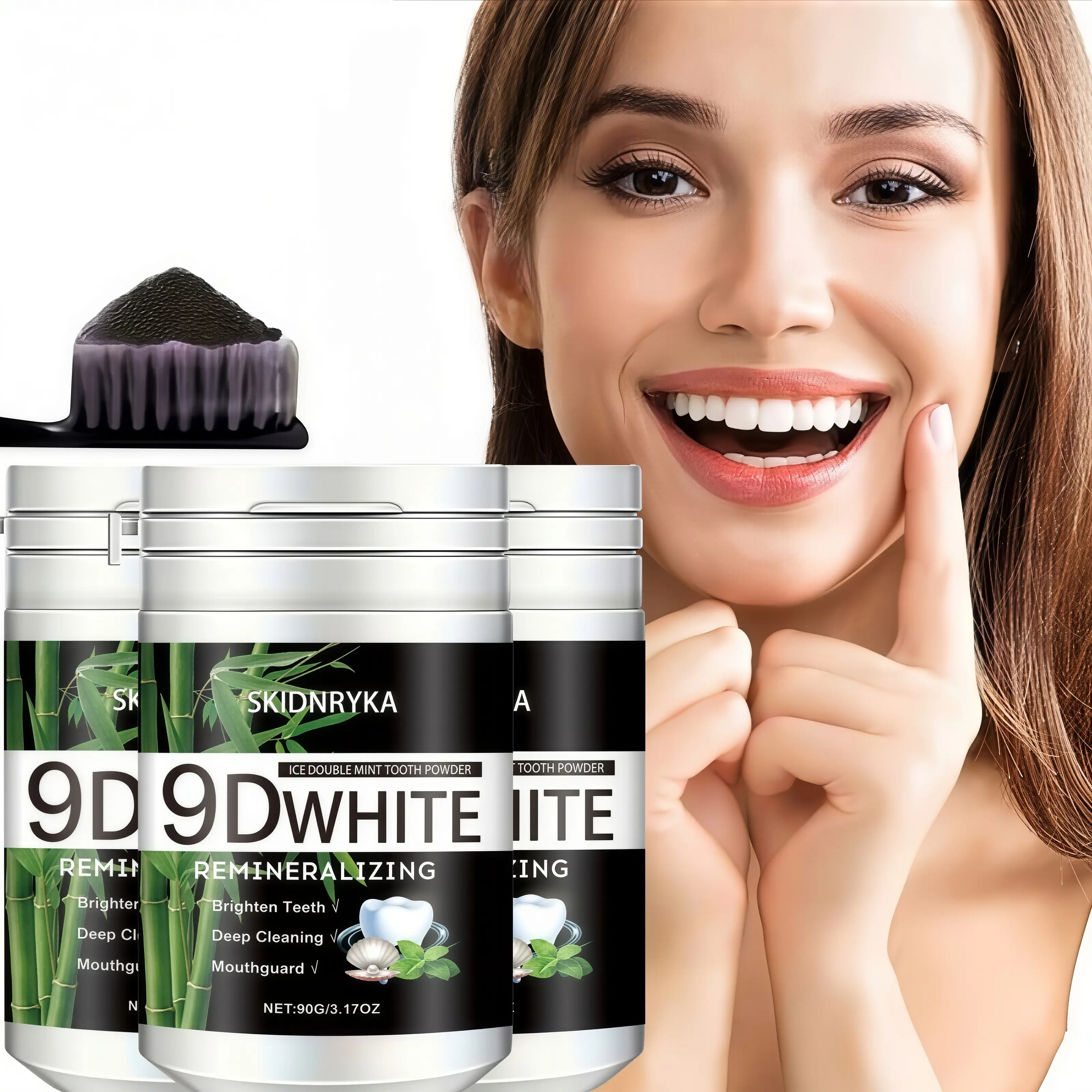 SKIDNRYKA 9D Bamboo Charcoal Tooth Powder, deep cleans the mouth & whitens teeth, leaves your breath fresh and your smile radiant, suitable for daily and travel oral care, an essential for oral hygiene, supports tooth health, suitable for everyone