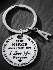 Engraved Inspirational Stainless Steel Keyring, Personalized Initial Charm Keychain, Unique Gifts for Women & Men, Perfect for Any Occasion