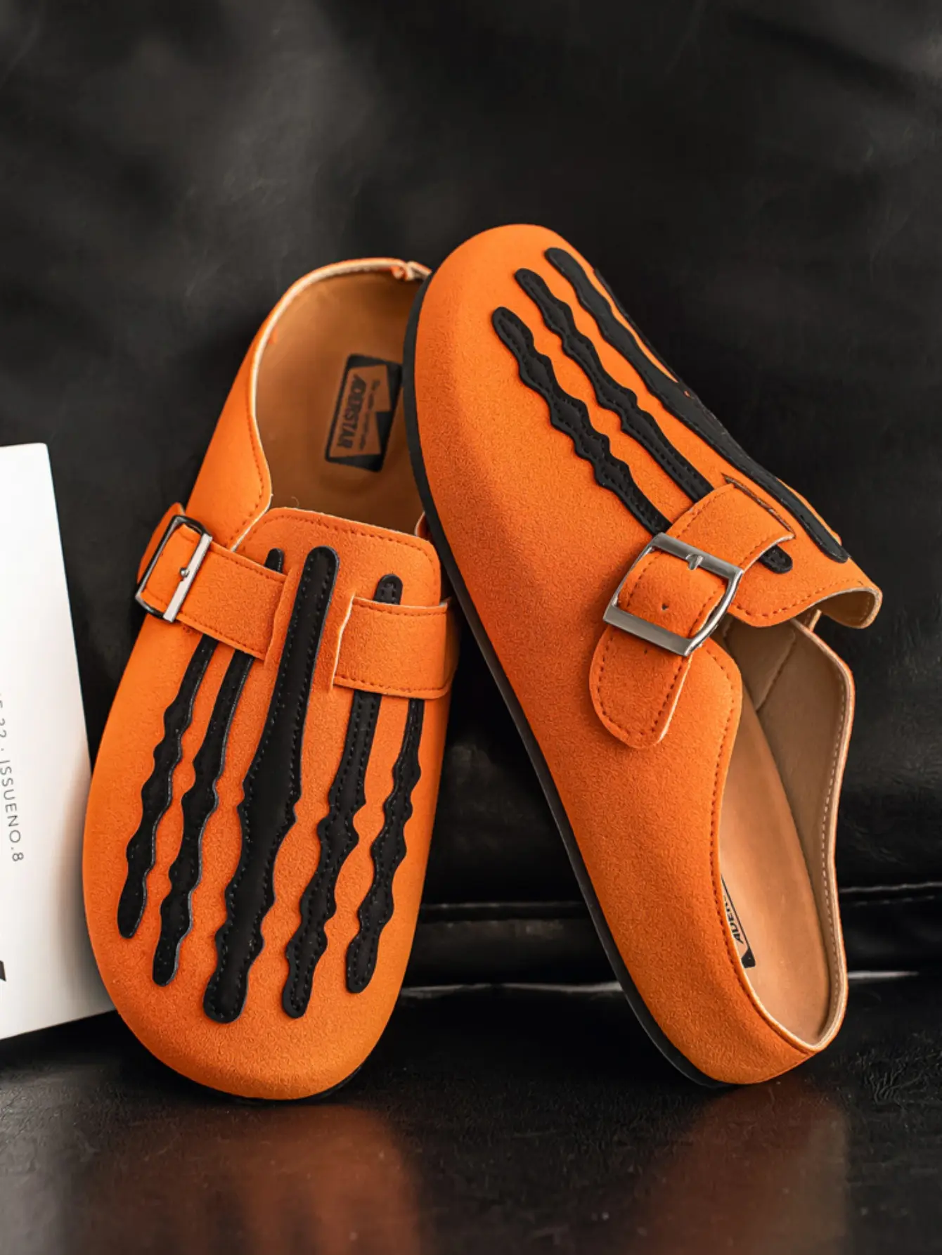 Men's Retro Thick-Bottom Leather Rubber Slides - Comfortable Round-Toe Ankle Walking Shoes for Indoor/Outdoor All-Season Wear, Footwear, Thick Sole, Casual, Slip On Mules, Fashionable Trendy Clogs, Slippers Round Toe Clogs Orange