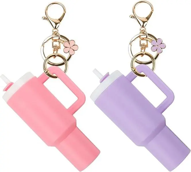 Cute Mini Tumbler Cup Keychain - Unique Ice Cup Shape, Durable Plastic Keyring with Chapstick Holder & Removable Lid, Daily Fashion Accessory, Birthday Gift for Women