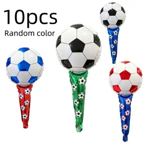10pcs New Football Theme Handheld Balloons, Cheerleader Stick Soccer Aluminum Foil Balloons, Party Scene Decoration, Decorative Balloons