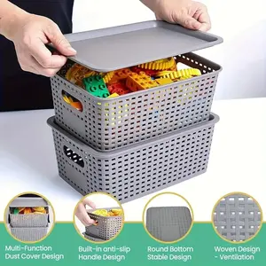 8PC plastic storage basket with lid, multi-purpose storage, desktop file toy home organization artifact