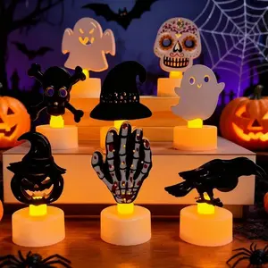 8-Piece Set of Halloween LED Candle Lights, Halloween Desktop Decoration Candles, Pumpkin Skull Ghost Flameless Candles, Night Lights Suitable for Halloween Party Decoration