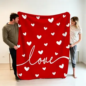 Cloud-Like Soft Heart Blanket, Premium Flannel Fleece Throw for Valentine's, Lightweight Cozy Nap Wrap for Office & Sofa, Pink Red Heart-Themed Gift, All-Season Breathable Plush Blanket