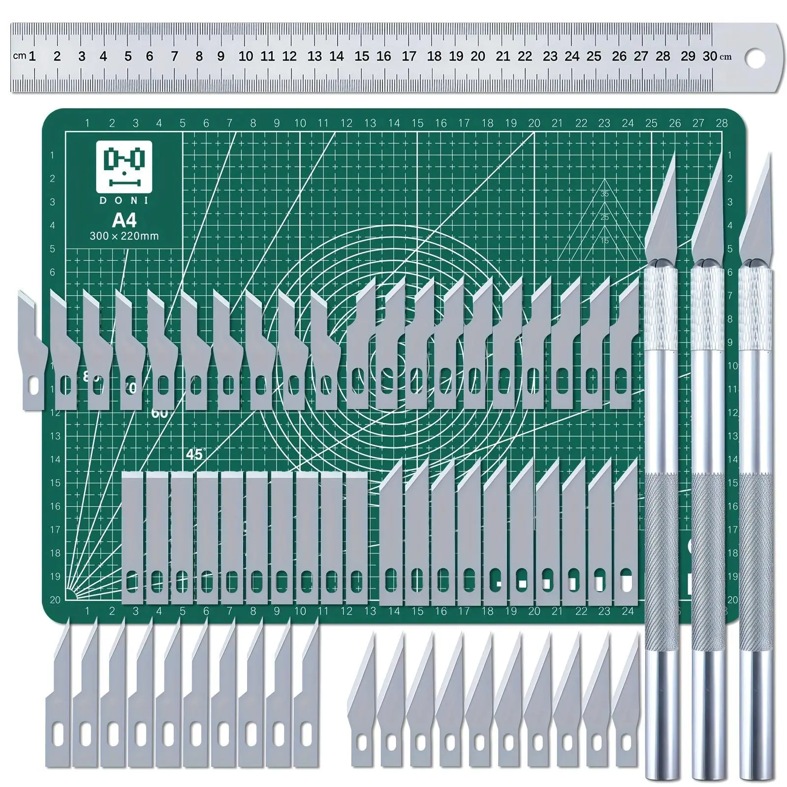 65pcs Craft Cutting Stencil Knife Set And A4 Cutting Mat Set Art & Craft Blade Cutting Exacto Knifes Cutting Rulers Tools for Paper Modelling
