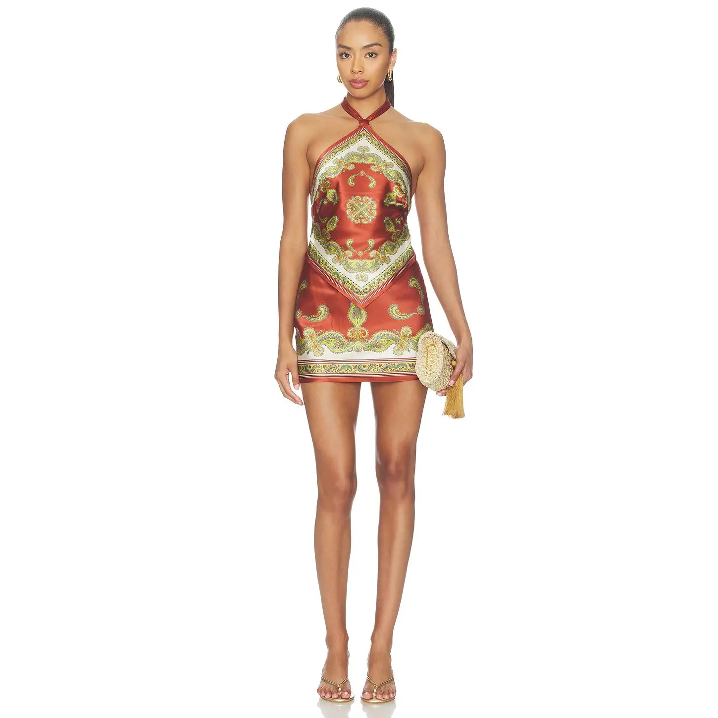 retrofete Adelaide Silk Dress in Rust Paisley