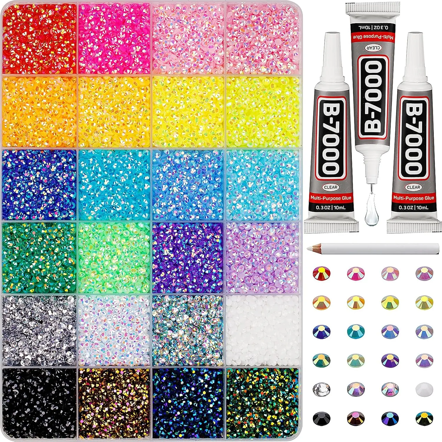 Flatback Rhinestones Bulk Kit - 30,000Pcs 2-6Mm Multicolor Resin Gems Nail Art Supplies, Black Glitter Acrylic Powder, Gold Plated Pearl Cross Charm Bracelet Set, Red Scissors, Women's Spa Headband with Towel, Resin Nail Diamond, Bedazzled