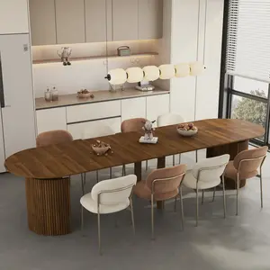 Extendable Foldable Dining Room Table for 1-10 People, Wood Multifunctional Rectangle Expandable Console Kitchen Living Meeting Room Furniture