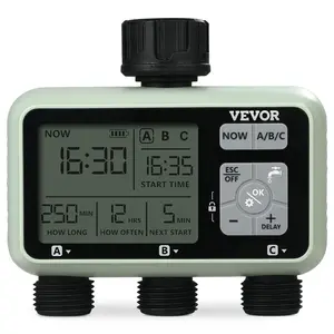 fathersdaygift  VEVOR Water Timer, 3 Outlets, Hose Watering Sprinkler Timer, with 3 Independent Watering Zone LCD Display Rain Delay Mode Manual Mode 360 Brass Inlet Metal Filter, IPX6 Waterproof for Yard Watering