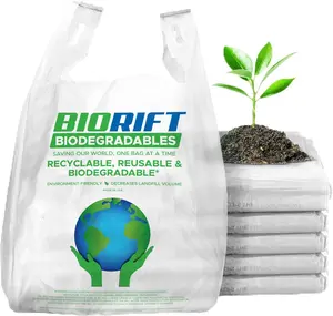Biodegradable Thank You Bags | Bulk | Extra Thick, Strong, Recyclable, & Reusable | Shopping/Grocery/Restaurant/Supermarket | 12” x 6.5” x 22”