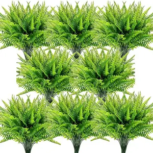 20 Pack Fake Fern Outdoors Artificial Boston Fern Plants Greenery UV Resistant Fake Plants Shrubs Plastic Plant for Garden Porch Window Box Hanging Planter Decorating (Green)