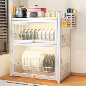 3-Tier Over Sink Dish Drying Rack With Clear Dustproof Flip Doors, Carbon Steel Kitchen Organizer With Draining Board, Large Capacity Anti-Dust & Design For Dishes And Utensils