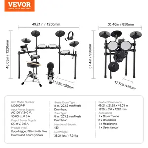 VEVOR Electric Drum Set, 32 Drum Kits 480 Sounds Electronic Drum Kit, USB MIDI Supported 8 in Quiet Mesh Snare Electric Drum Set with 10 in Cymbals Drum Sticks Headphone, for Beginners Adults