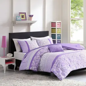 Mi Zone Riley Comforter Set Fun Bedroom Decor - Vibrant Color Cozy Bedding Layer, Matching Sham, Decorative Pillow, Floral Purple 3 Piece