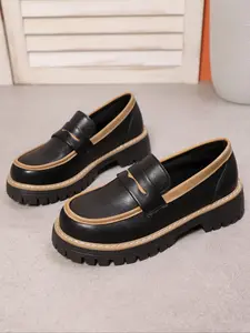 Women's Casual Retro Slip-On PU Leather Loafers, Large Size Fall Winter Fashion Shoes, Thick Sole Round Toe Flats, Multiple Colors Available