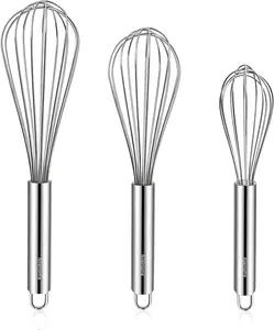 Stainless Steel Whisk Set 8" 10" 12" Kitchen Whisk Balloon Whisk Kitchen Wisk Wire Whisks for Cooking, Whisking, Blending, Beating, Stirring-3