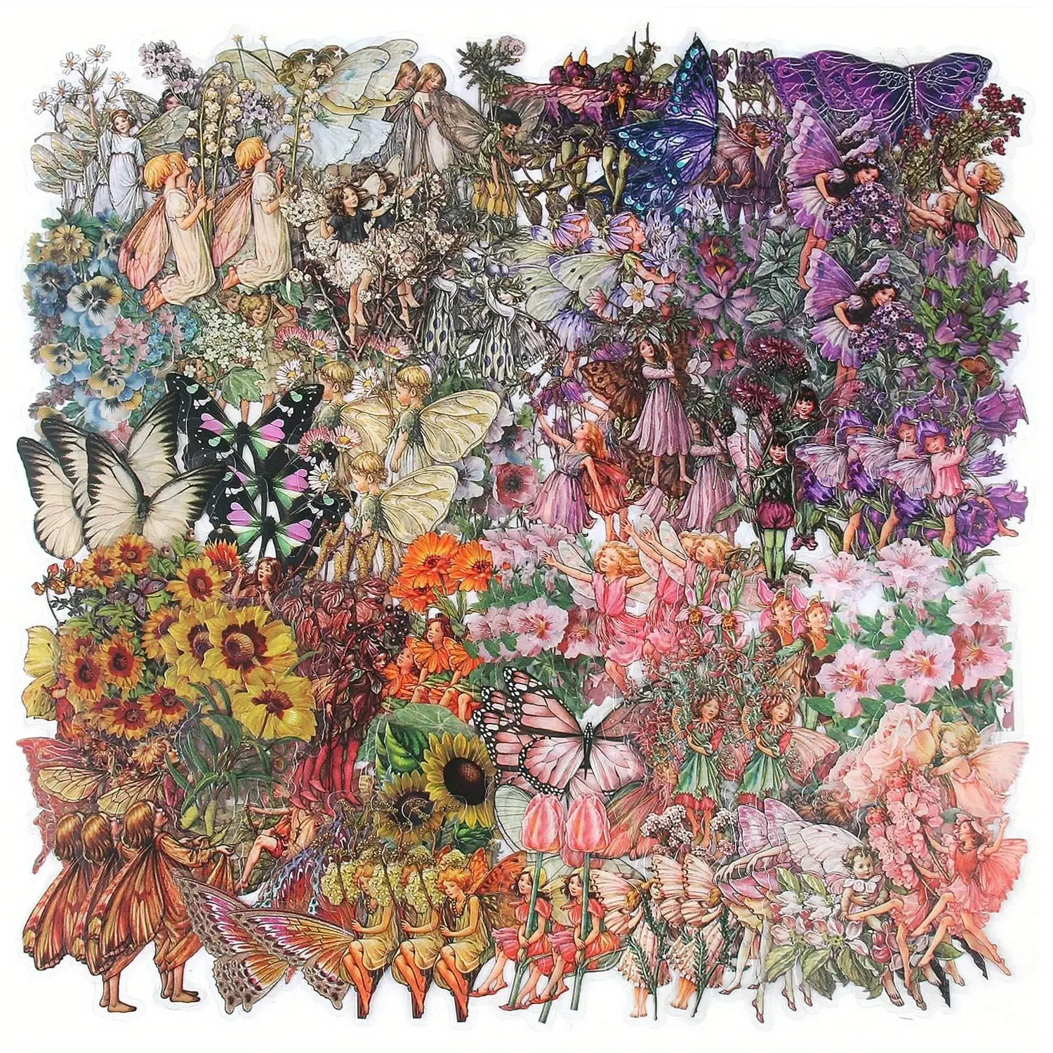 180-Piece Transparent Flower Fairies Butterfly Vintage Art Embellishment Adhesive Decals, Office Stationery Labels, 2.5×2.5 Inches Journal Kit Set for DIY Scrapbooking Crafts