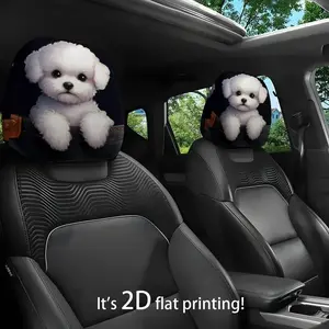 2pcs Poodle Pattern Car Headrest Covers, Universal Fit, Washable, Easy Install, Perfect for Long Trips, Fun Car Decor, Seat Protector