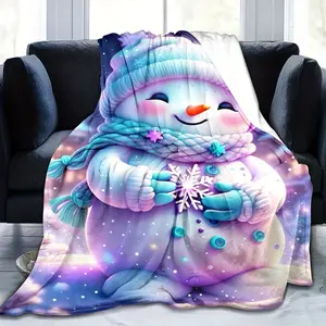 1Pc Ultra-Soft Flannel Blanket With Whimsical Christmas Snowman Design - Allergy-Friendly, Cosy For Sofa & Bedroom, Ideal Gift, HD Printed, Multi-Use Wrap, Suitable For Every Season, Christmas Blanket