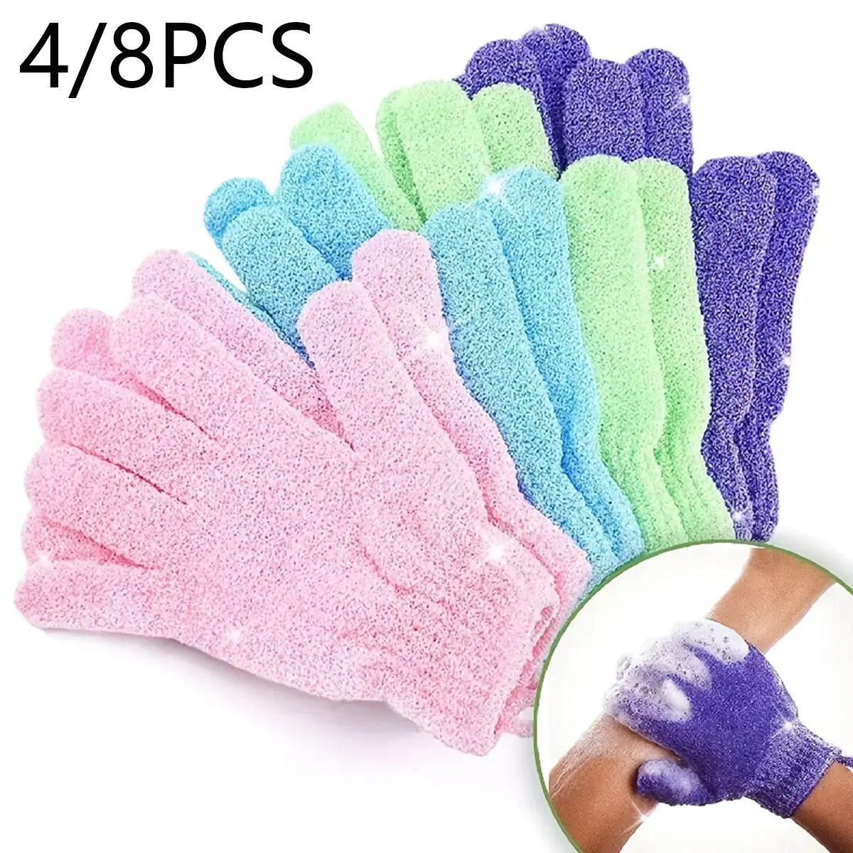 Double-Sided Exfoliating Bath Gloves, Exfoliant Scrubber Glove, Spa Massage Shower Gloves, Body Scrub Cleaning Accessories, Smooth Skin, No Fragrance, 4/8 Pieces, Body Care Tool