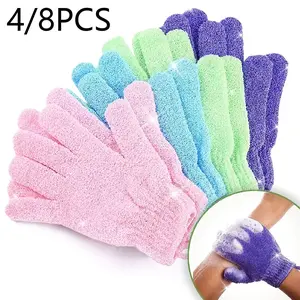 Double-Sided Exfoliating Bath Gloves, Exfoliant Scrubber Glove, Spa Massage Shower Gloves, Body Scrub Cleaning Accessories, Smooth Skin, No Fragrance, 4/8 Pieces