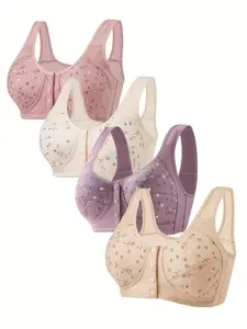 Women's No Underwire Front Closure Push-Up Bra, Chic Seamless Comfort Fit, Breathable Soft Fabric, All Season Wear, Perfect Daily Choice, Everyday