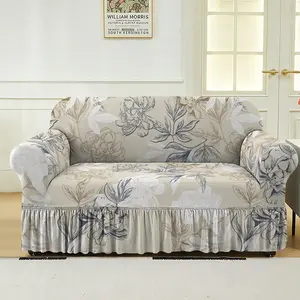 Floral Print Sofa Cover, 1 Count Elastic Sofa Slipcover with Skirt, Dustproof Sofa Couch Protector for Home Living Room, Sofa Protector for Home Living Room, Girly Apartment Decor, Stretch Sofa Cover, Decorative Sofa Cover, Sofa Couch Covers