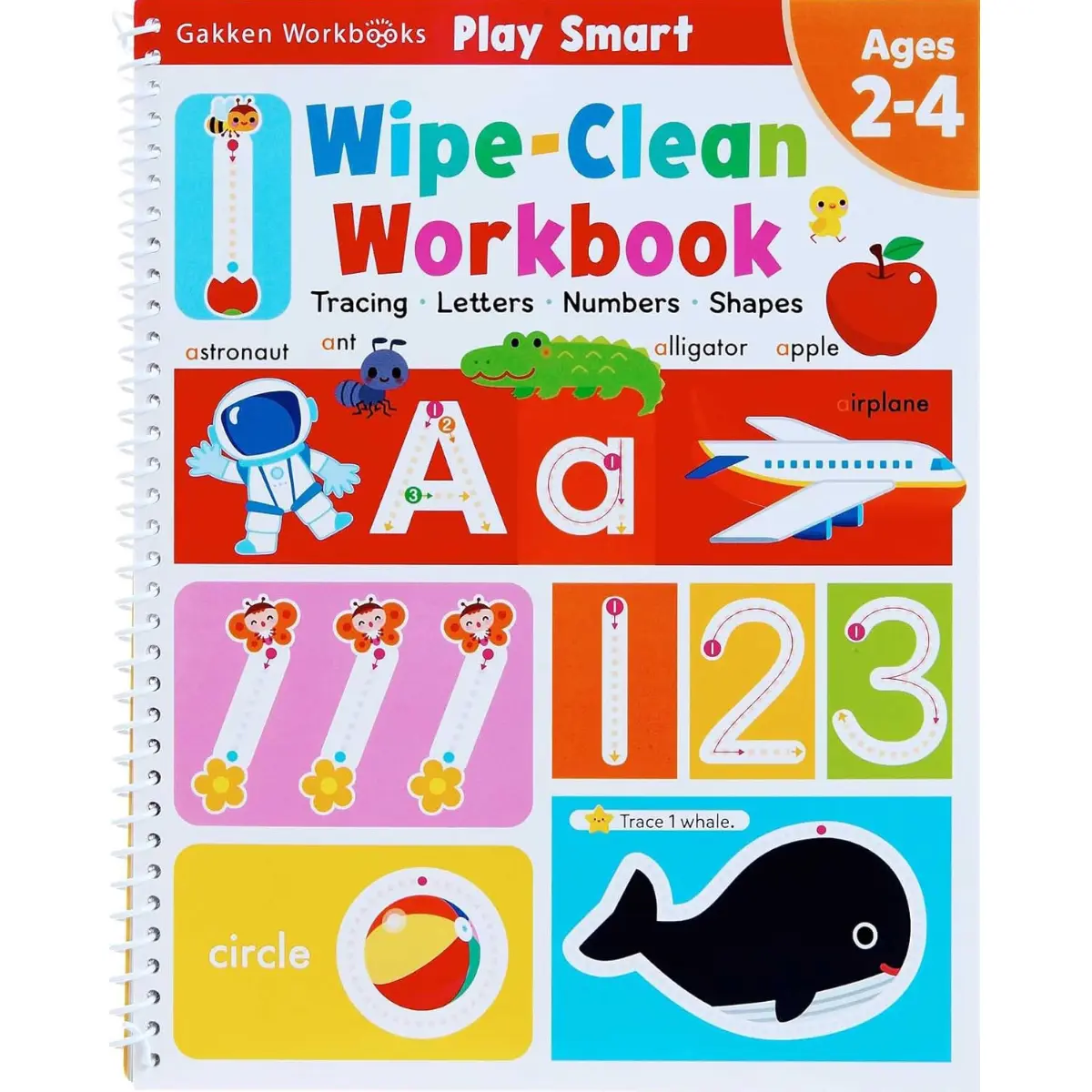 Play Smart Wipe-Clean Workbook Ages 2–4 | Tracing, Letters, Numbers & Shapes, Early Learning Activity Book for Toddlers - Spiral-bound