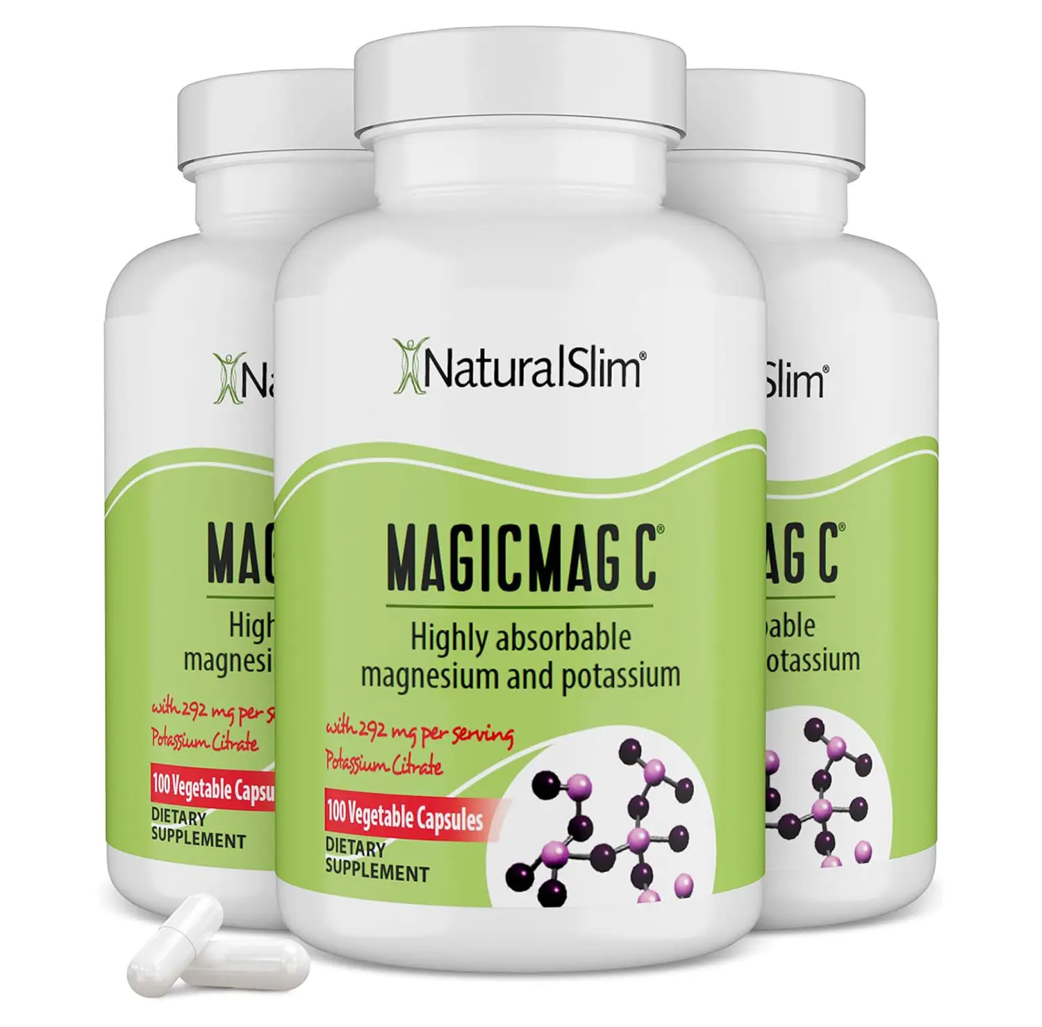 MagicMag C by NaturalSlim, Magnesium Citrate Capsules for Muscle Relaxation, Sleep Quality, Nerve Function & Electrolyte Support, Daily Magnesium Supplement for Men and Women, 100 Capsules