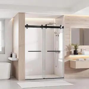 VEVOR Frameless Shower Door, 58 - 59 Wx 75 H in, Shower Sliding Glass Door with 5/16 in(8mm) Clear SGCC Tempered Glass, Waterproof Shatterproof Stainproof with Stainless Steel Hardware, Matte BlackVEVOR Super Brand Day