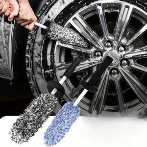 & Blue Microfiber Car Wheel Brush Set, Tire Rim Cleaning Brushes, Auto Wheel HUB Cleaner Tool, Car Detailing Accessories, Durable Automotive Detailing Kit, Car Washing Tool