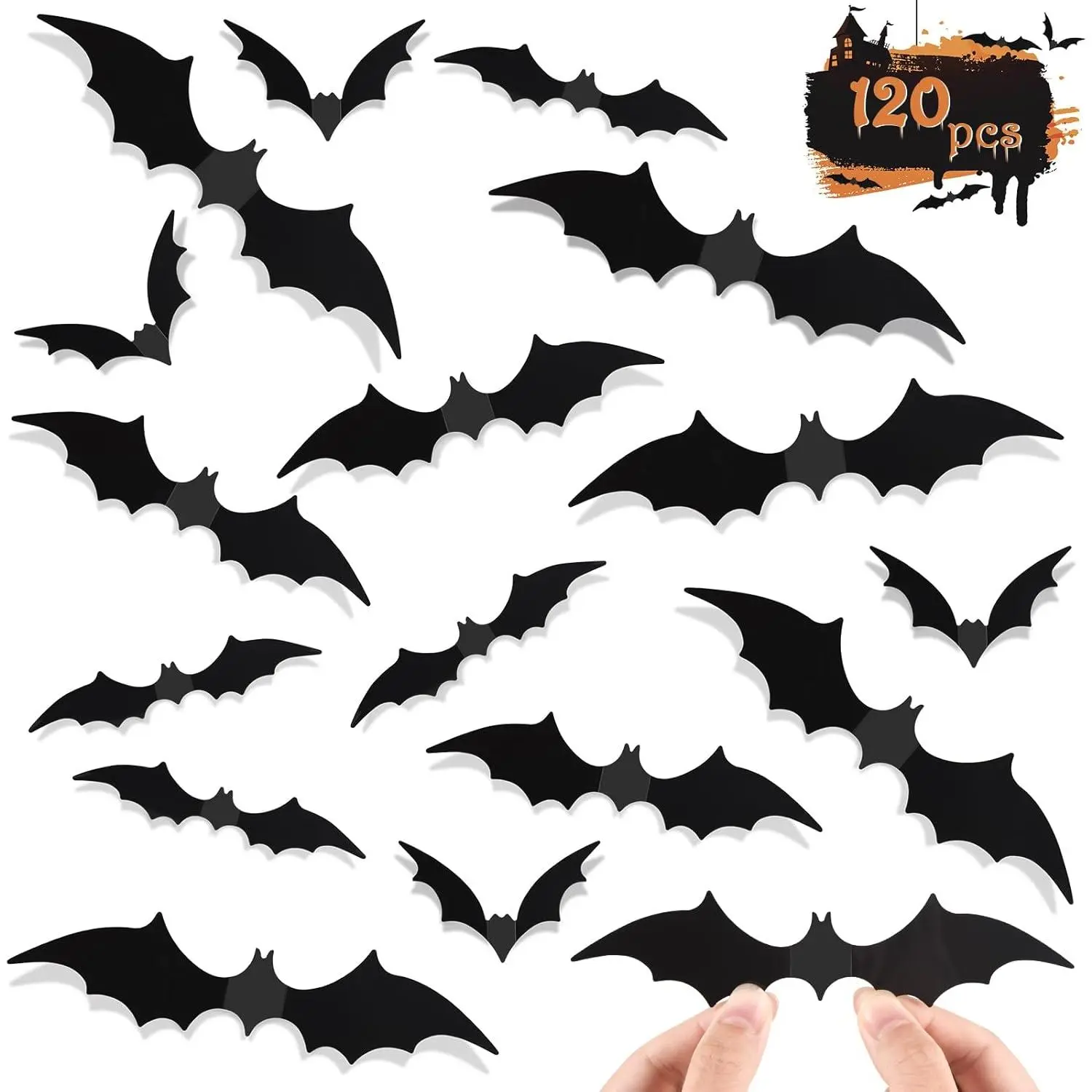 120 count Bats Wall Decor Halloween Decorations, 3D Bat Stickers for  Decor 4 Size Scary Black Spooky Bats Party Supplies