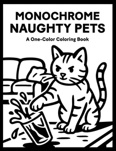 Monochrome Naughty Pets Coloring Book: One Color Cats, Dogs, Animals for Relaxation – Easy, Cozy, and Stress Relief Coloring for Adults, Teens, and All Ages (Monochrome Coloring), Paperback