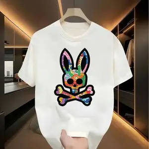 Bone graphic t-shirt, rabbit design, hip hop style, unisex, men's short sleeve crew neck street style t-shirt summer and spring, casual, clothing, rock crew neck summer graphic Top Streetwear Crewneck Menswear Tshirt