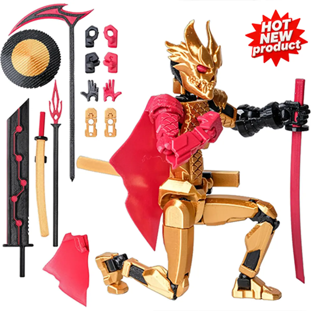 Oni Warrior Series T13 Fully Assembled Action Figure - 8.1in Multi-Jointed Movable Robot with Strong Magnetic Accessories, 10-in-1 3D Printed Playable Set, Interchangeable Hands, Movable Joints