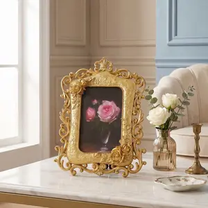 European Resin Rectangular Photo Frame, 3D Rose Design, Indoor Desktop Decor, Festive Home Decoration, Gift Idea
