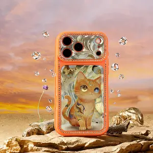 3D Laser Beam Fortune Cat Case, Sparkling Rhinestone Edges, Dynamic Reflective Flash Art, Protective Smartphone Case for iPhone 17 16 Pro Max