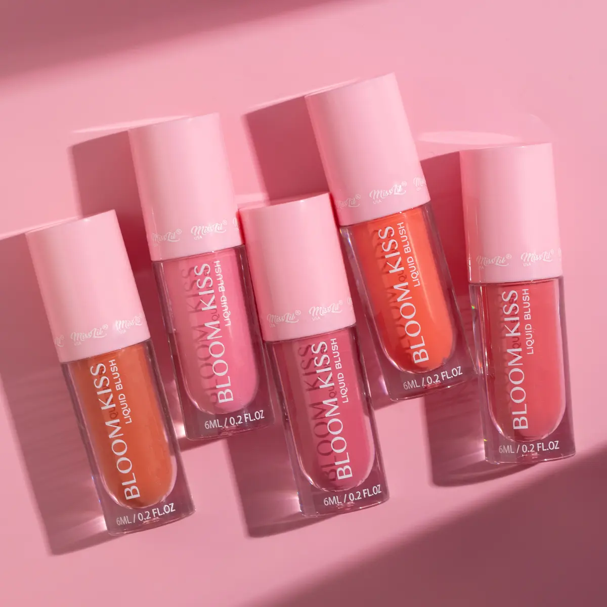 Pigmented Liquid Blush, 5-Piece Bloom Kiss Collection, Flawless Lightweight Cosmetic with Radiant Finish for Easy Blending