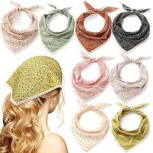 8 Pcs Floral Hair Bandanas Headband Triangle Boho Hair Scarf Headband Floral Printed Chiffon Head Kerchief for Women Head Accessories(Classic Style)