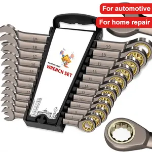 12Pcs 72-Teeth Ratcheting Wrench Set Double Box End Flex Head with Gray Nickel Coated Ratchet Wrench Set with Organizer, 12 Point 4 °   Swing Arc, CR-V Steel, for Home Daily Use, Gift for Man