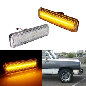2PCS Clear Lens Amber LED Front Corner Side Marker Light For Dodge D100 D150 D250 Plymouth Replace OEM 3587436, CH2550101